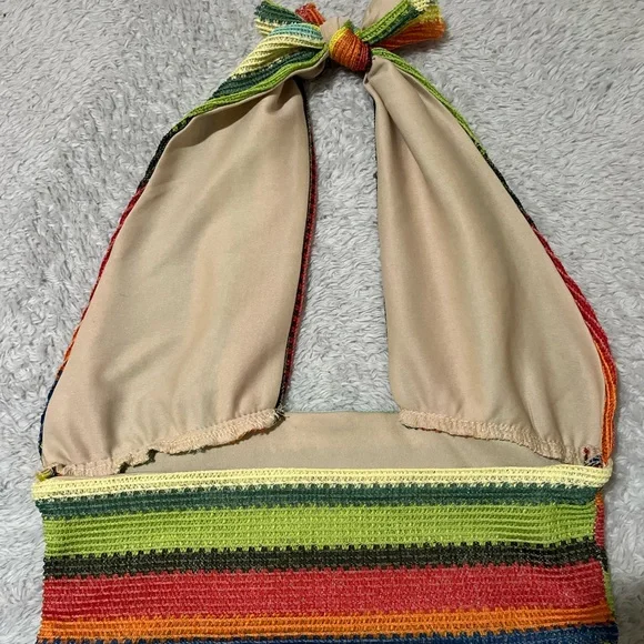 Colorful Striped Halter Top Size Small Boho Festival Y2K Crop - Picture 3 of 4